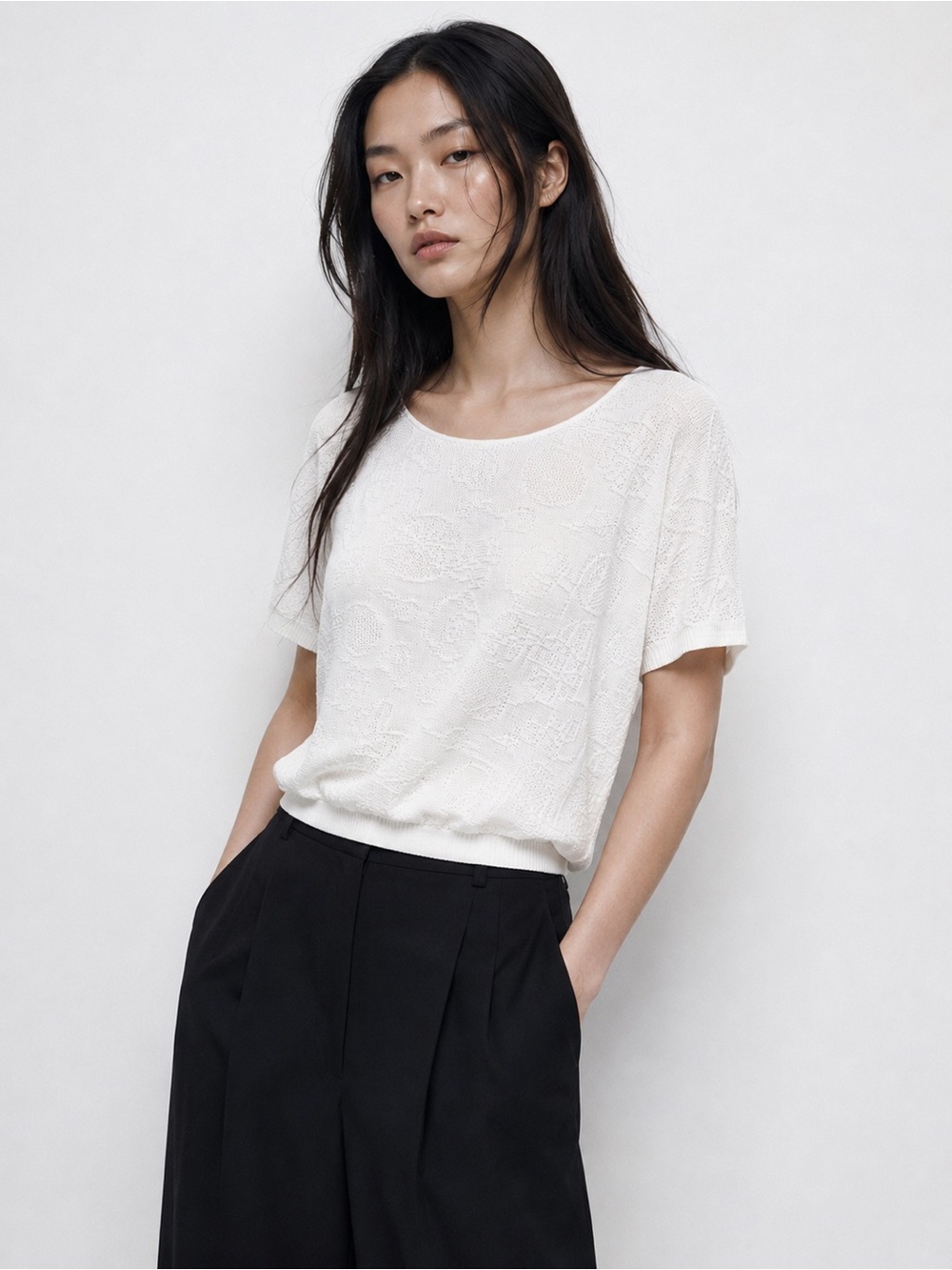 Vintage Cream Short Sleeve Knit